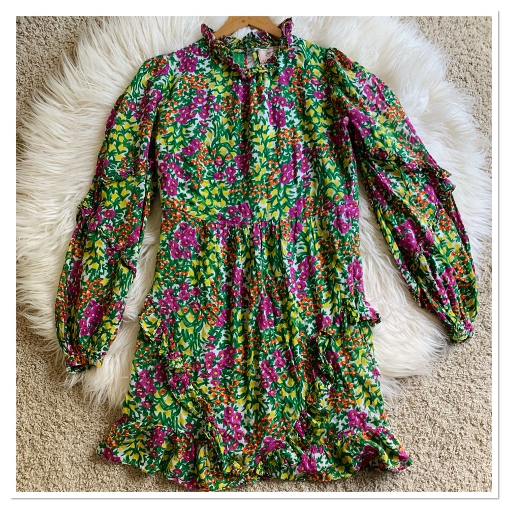 Banjanan Lila Floral Print Dress Pink Green Multicolor Size Medium